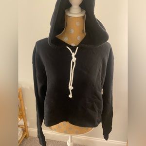 Fuzzy, black, half cut hoodie
